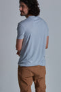 ONNO bamboo t-shirt in Sky Blue Unpatched, Nic is 5'11" and wearing size M.