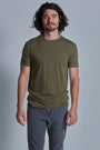 ONNO bamboo t-shirt in Cypress Unpatched, Nic is 5'11" and wearing size M.