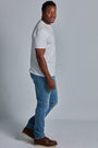 ONNO bamboo t-shirt in Natural Unpatched, Golden is 6'0" and wearing size L.