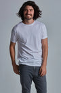 ONNO bamboo t-shirt in White, Nic is 5'11" and wearing size M.