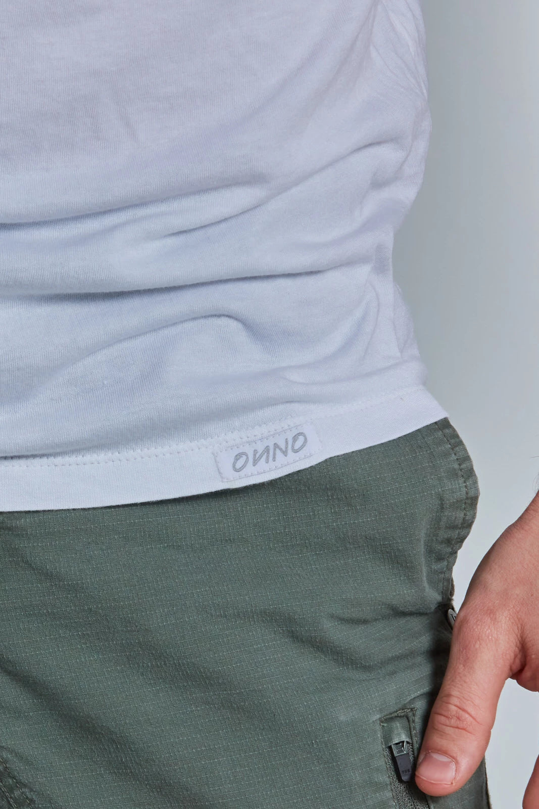 ONNO bamboo t-shirt in White, Nic is 5'11" and wearing size M.