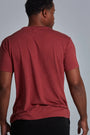 ONNO bamboo t-shirt in Brick, Golden is 6'0" and wearing size L.