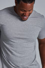 ONNO bamboo t-shirt in Heathered Granite, Golden is 6'0" and wearing size L.