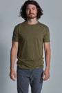 ONNO bamboo t-shirt in Cypress, Nic is 5'11" and wearing size M.