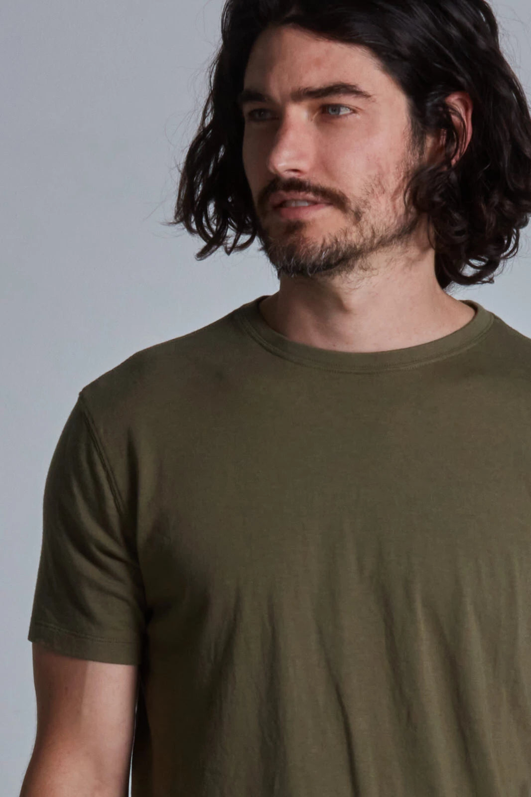 ONNO bamboo t-shirt in Cypress, Nic is 5'11" and wearing size M.