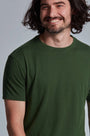 ONNO bamboo t-shirt in Moss Green, Nic is 5'11" and wearing size M.