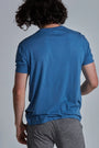 ONNO bamboo t-shirt in Sea Blue, Nic is 5'11" and wearing size M.
