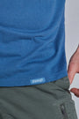 ONNO bamboo t-shirt in Sea Blue, Nic is 5'11" and wearing size M.
