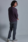 ONNO long sleeve bamboo t-shirt Dirty Purple Unpatched, Nic is 5'11" and wearing size M.