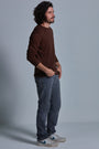 ONNO long sleeve bamboo t-shirt in Espresso Unpatched, Nic is 5'11" and wearing size M.