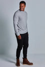 ONNO long sleeve bamboo t-shirt in Heathered Granite, Golden is 6'0" and wearing size L.