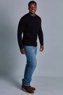 ONNO long sleeve bamboo t-shirt in Black, Golden is 6'0" and wearing size L.