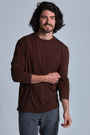ONNO long sleeve bamboo t-shirt in Espresso, Nic is 5'11" and wearing size M.