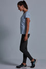ONNO bamboo t-shirt in Sky Blue Unpatched, Christina is 5'9" and wearing size S.