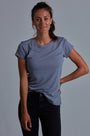 ONNO bamboo t-shirt in Stone Unpatched, Christina is 5'9" and wearing size S.