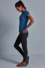 ONNO bamboo t-shirt in Sea Blue Unpatched, Christina is 5'9" and wearing size S.