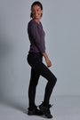 ONNO long sleeve bamboo t-shirt in Dirty Purple Unpatched, Christina is 5'9" and wearing size S.