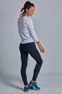 ONNO long sleeve bamboo t-shirt in White, Christina is 5'9" and wearing size S.