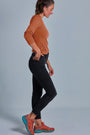 ONNO long sleeve bamboo t-shirt in Rust, Christina is 5'9" and wearing size S.