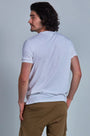 ONNO hemp t-shirt in White, Nic is 5'11" and wearing size M.