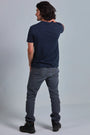 ONNO hemp t-shirt, in Lapis. Nic is 5'11" and wearing size M.