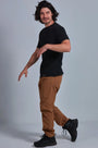 ONNO hemp t-shirt in Black, Nic is 5'11" and wearing size M.