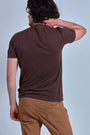 ONNO hemp t-shirt in Espresso, Nic is 5'11" and wearing size M.