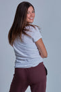 ONNO hemp t-shirt in White, Caroline is 5'8" and wearing size S.