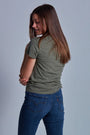 ONNO hemp t-shirt in Cypress, Caroline is 5'8" and wearing size S.