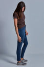 ONNO hemp t-shirt in Espresso, Caroline is 5'8" and wearing size S.
