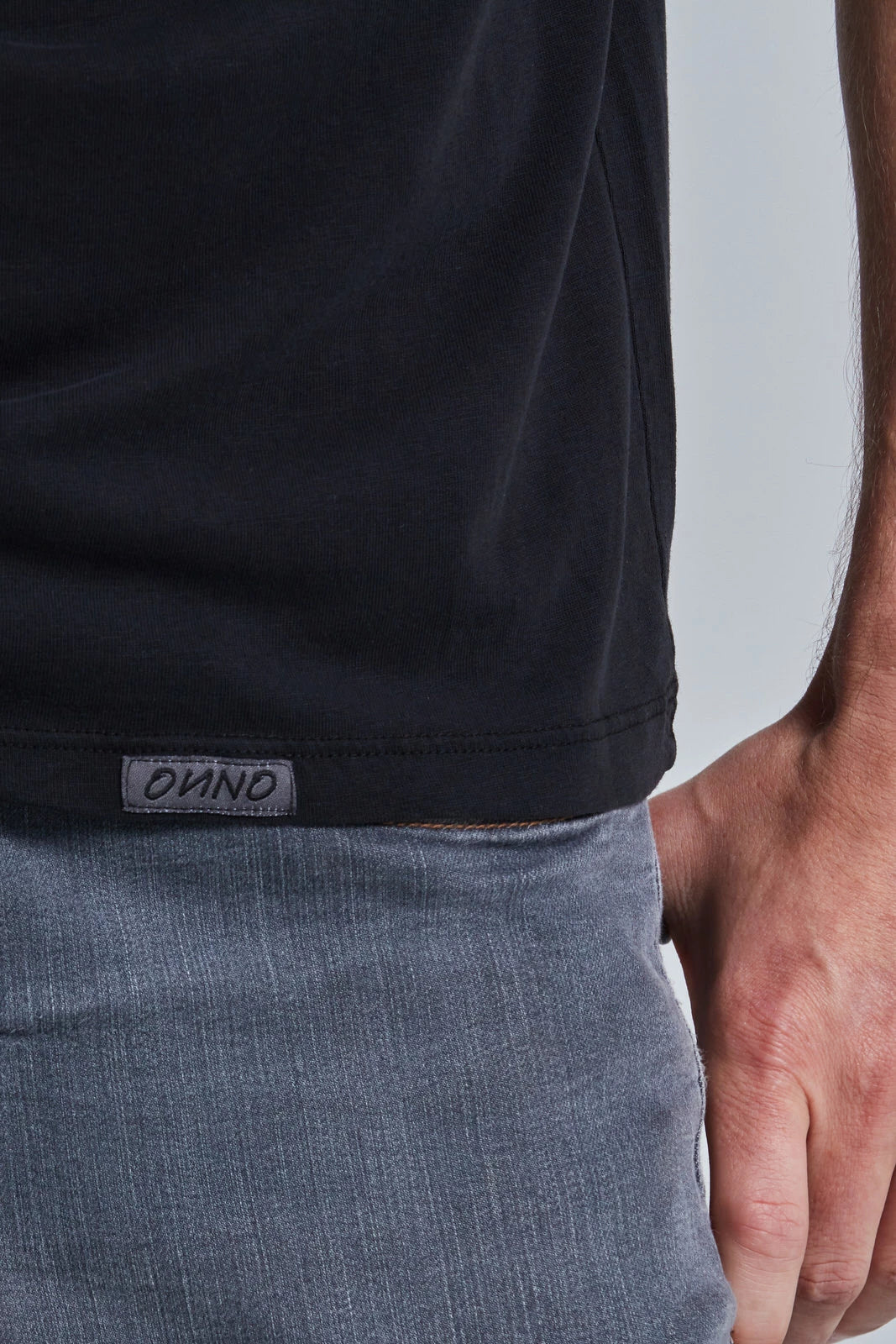 ONNO lyocell bamboo t-shirt in Black, Nic is 5'11" and wearing size M.