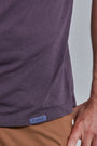 ONNO lyocell bamboo t-shirt in Dirty Purple, Nic is 5'11" and wearing size M.