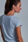 ONNO beechwood t-shirt in Sky Blue, Christina is 5'9" and wearing size S.