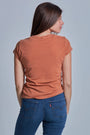 ONNO beechwood t-shirt in Rust, Caroline is 5'8" and wearing size S.