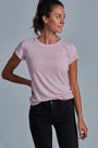 ONNO beechwood t-shirt in Pink, Christina is 5'9" and wearing size S.