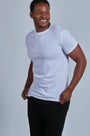 ONNO organic cotton t-shirt in White, Golden is 6'0" and wearing size L.