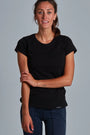 ONNO organic cotton t-shirt in Black, Christina is 5'9" and wearing size S.