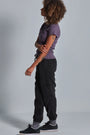 ONNO organic cotton t-shirt in Dirty Purple, Sage is 5'7" and wearing size XS.