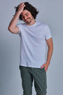 ONNO pima cotton t-shirt in White, Nic is 5'11" and wearing size M.