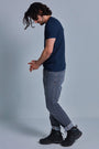 ONNO pima cotton t-shirt in Lapis, Nic is 5'11" and wearing size M.