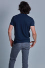 ONNO pima cotton t-shirt in Lapis, Nic is 5'11" and wearing size M.
