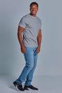 ONNO pima cotton t-shirt in Heathered Granite, Golden is 6'0" and wearing size L.