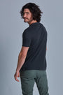 ONNO pima cotton t-shirt in Heathered Basalt, Nic is 5'11" and wearing size M.
