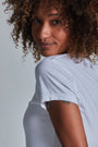 ONNO pima cotton t-shirt in White, Sage is 5'7" and wearing size XS.