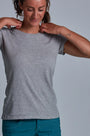 ONNO pima cotton t-shirt in Heathered Granite, Christina is 5'9" and wearing size S.