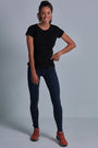 ONNO pima cotton t-shirt in Black, Christina is 5'9" and wearing size S.