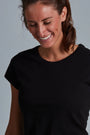 ONNO pima cotton t-shirt in Black, Christina is 5'9" and wearing size S.