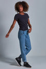 ONNO pima cotton t-shirt in Heathered Basalt, Sage is 5'7" and wearing size XS.
