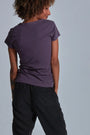 ONNO pima cotton t-shirt in Dirty Purple, Sage is 5'7" and wearing size XS.