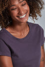 ONNO pima cotton t-shirt in Dirty Purple, Sage is 5'7" and wearing size XS.